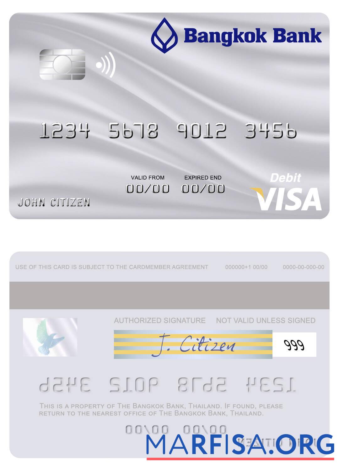 Printable Thailand Bangkok Bank visa debit card real example